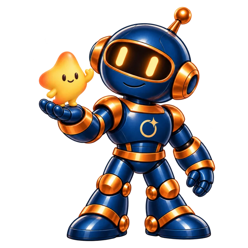 MojoBot, the Mojo AI Services mascot, holding his little sidekick Sparky